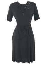 Vintage 1940s Black Rayon Crepe Swag Dress - New!