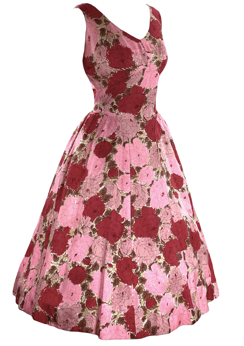 Stunning 1950s Silk Rose Print Dress- New!