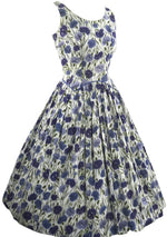 Vintage 1950s Blue Carnations Cotton Dress- New!