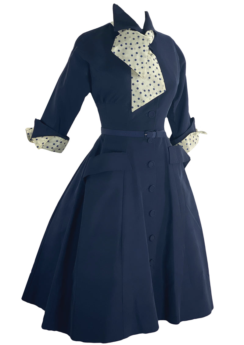 Fantastic 1950s New Look Navy Faille Dress- New!