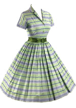 Late 1950s Blue and Green Stripe Cotton Dres - NEW!