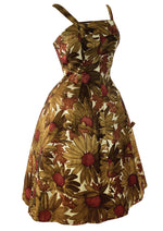 Early 1960s Designer Sunflower Silk Blend Cocktail Dress - New!(