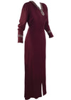 Stylish 1940s Burgundy Crepe Gown with Rhinestones and Beads- New!