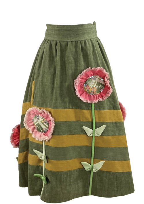 Vintage 1970s Sunflower Appliqué Maxi Skirt by Designer Chessa Davis - New!