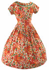 Original 1950s Vibrant Orange Poppies Cotton Dress - New!