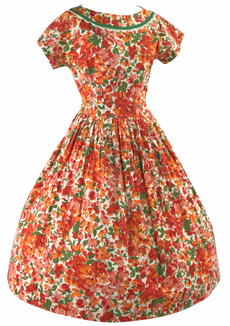 Original 1950s Vibrant Orange Poppies Cotton Dress - New!