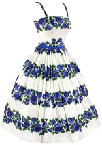 Late 1950s Blue Roses Designer Cotton Dress - NEW!