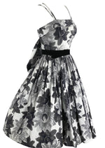 Late 1950s B&W Floral Print Cotton Sundress New!