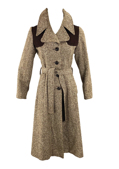 Fabulous Vintage 1970s Brown Tweed Look Wool Coat - New!