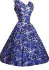 Vintage 1950s Cobalt Blue Floral Cotton Dress  - New! (on Hold)