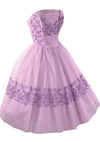 Late 1950 Early 1960s Lilac Embroidered Chiffon Party Dress - New!