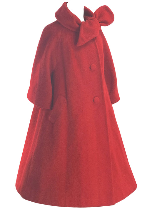 1950s Red Mohair Wool Designer Swing Coat  - New!