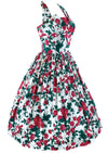 Late 1950s Magenta Roses Cotton Halter Dress- New!
