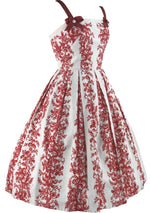 Vintage 1950s Red & White Scroll Textured Cotton Dress- New!
