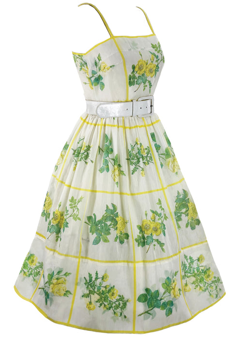 Late 1950s Early 1960s Pale Yellow Roses Sundress - New!
