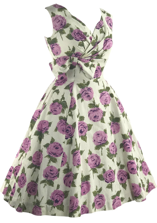 Vintage 1950s Purple Roses Cotton Dress - New!