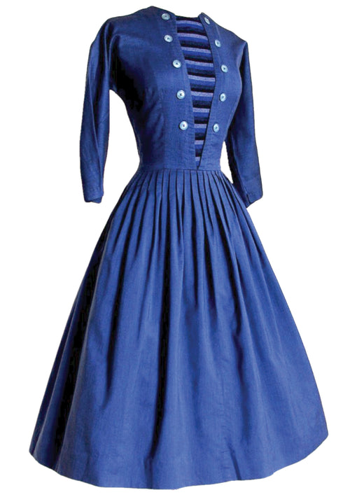 Vintage 1950s Blue Sailor Cotton Dress- New!