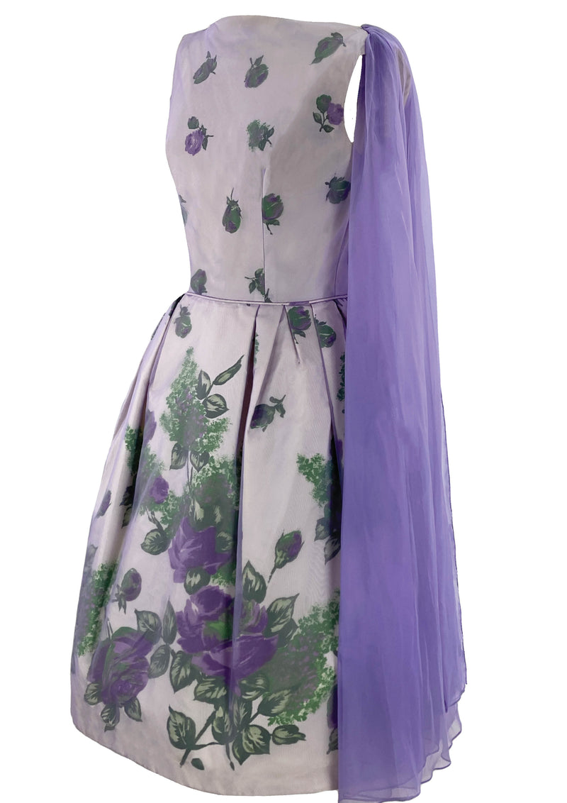 Early 1960s Purple Roses Overlay Dress New!