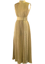Groovy 1970s Gold Lame Party Dress & Hot Pants Ensemble- New!