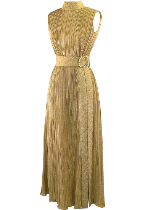 Groovy 1970s Gold Lame Party Dress & Hot Pants Ensemble- New!