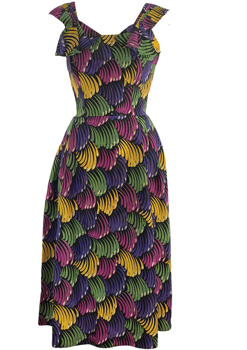 Vintage 1940s Novelty Print Silk Taffeta Dress - New!