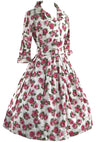 Vintage 1950s Deep Prink Rose Print Cotton Dress- New!