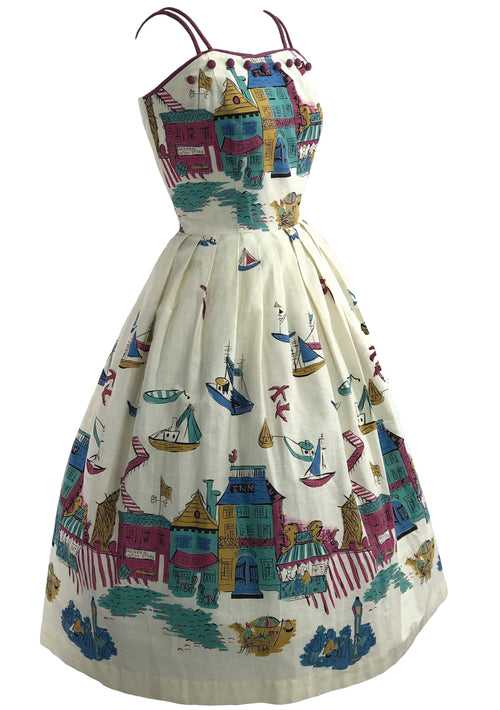 RARE 1950s English Seaside Novelty Print Dress- New! (RESERVED)