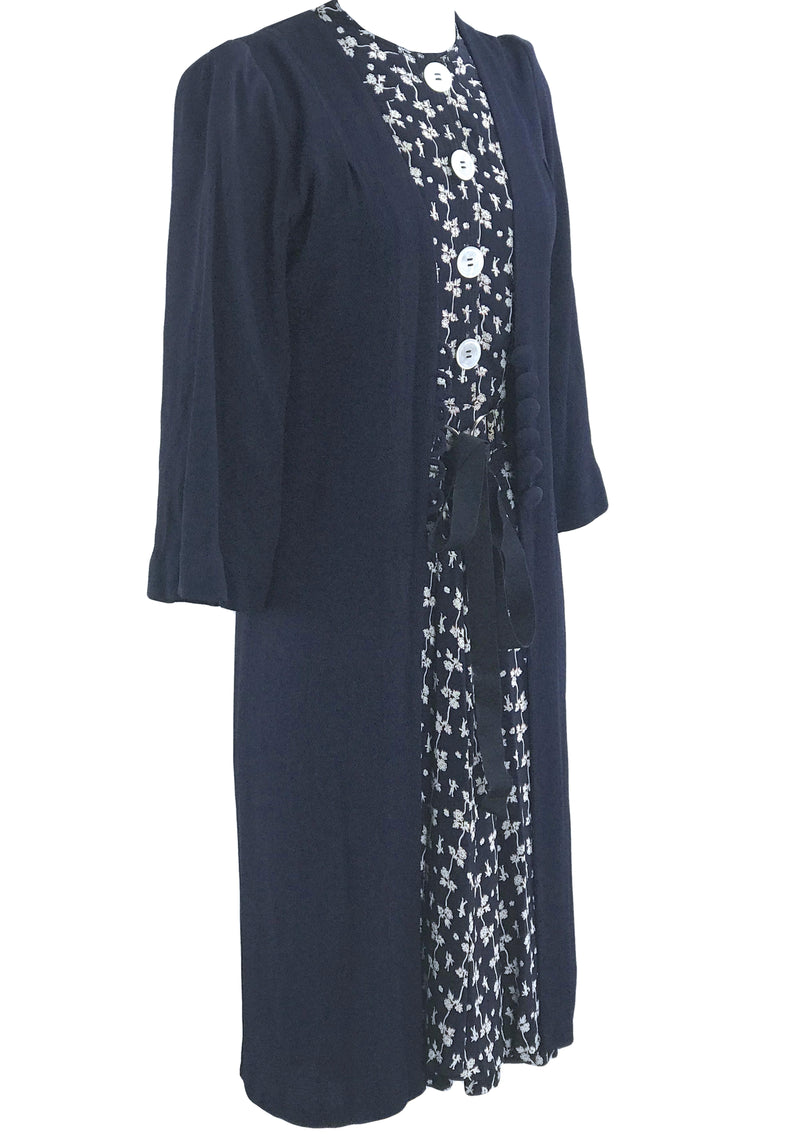 Vintage 1940s Blue Rayon Dress & Coat Ensemble - New!