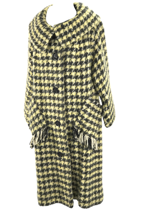 Late 1950s Couture Don Loper Black & Gold Houndstooth Coat- New!