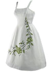 Vintage Late 1950s Ivory Faille Dress with Green Embroidery - New!