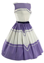 Vintage Late 1950s Purple and White Cotton Dress- New!