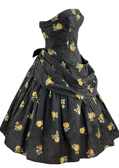 Vintage 1950s Linzi Line British Designer Black Floral Dress- NEW!