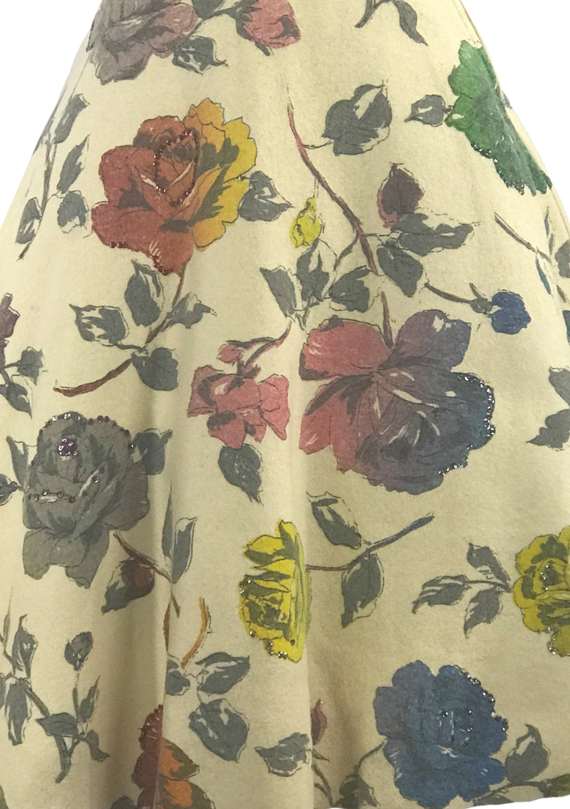 Quality 1950s Hand Painted Roses Felt Skirt- New!