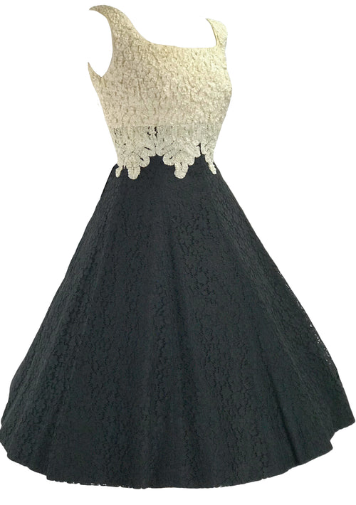 Lovely Late 1950s Black and Cream Lace Dress- New!