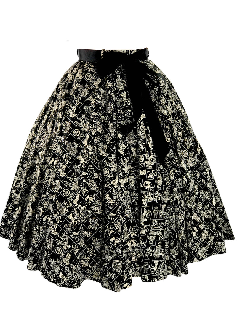 Vintage 1950s Black & White Novelty Art Print Skirt - New!