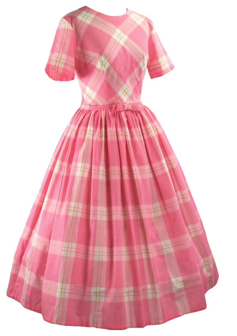 Vintage 1950s Pink Plaid Cotton Blend Dress- New!