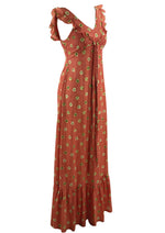 1970s Rose Print Maxi Dress with Frills