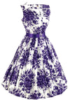 Late 1950s to Early 1960s Purple Bouquet Cotton Dress- NEW!