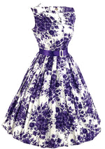 Late 1950s to Early 1960s Purple Bouquet Cotton Dress- NEW!