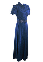 Late 1930s Early 1940s Indigo Blue Taffeta Maxi Dress - NEW!