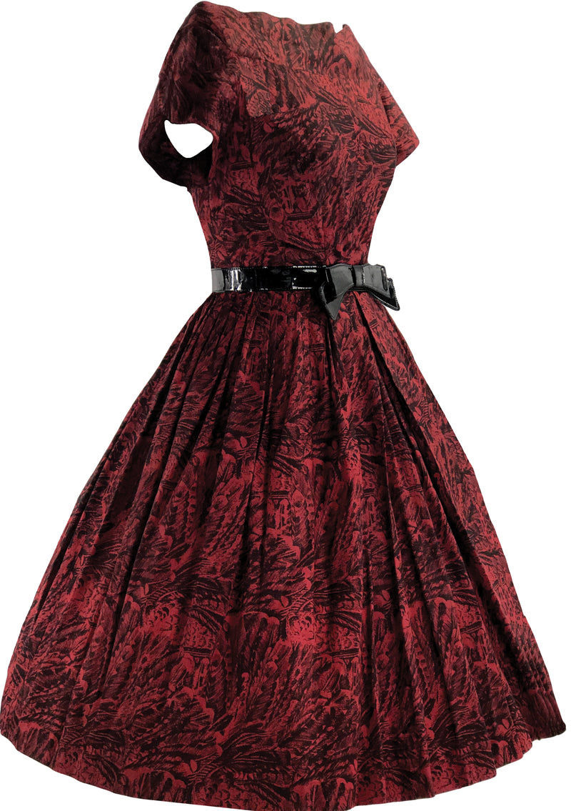 Late 1950s Brick Red & Black Swiggle Dress- New!
