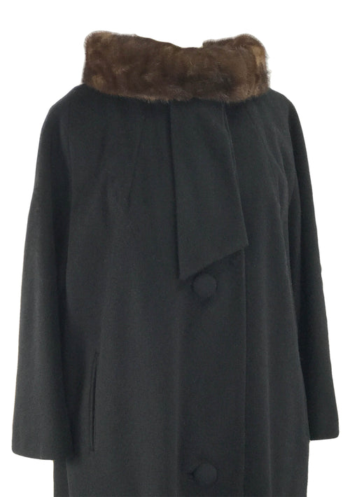 1960s Couture Lilli Ann Black Wool Coat with Mink Collar- New!