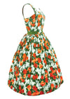Vintage 1950s Tangerine Roses Cotton Dress- New!