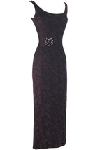 Stunning 1960s Black & Aubergine Matelasse Gown - New!