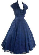Vintage 1950s Navy Organza Cocktail Dress Ensemble- New!