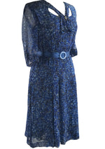 Vintage 1940s Blue Floral Chiffon Dress- New!
