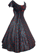 Stunning 1950s British Designer Flocked Cherries Dress- New!