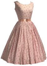 Late 1950s Pink & White Checks and Rosebuds Cotton Dress- New!