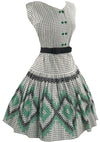 Vintage 1950s Green & Black Geometric Novelty Print Dress- New!