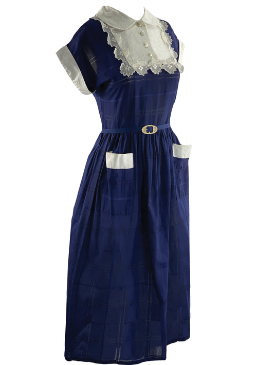 Late 1940s Early 1950s Royal Blue Cotton Dress - New!